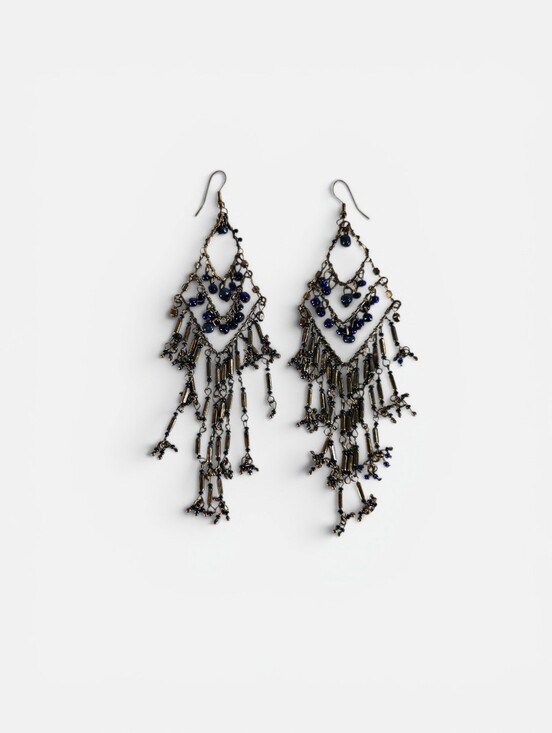 Free People Jewelry - Vintage Free People Y2K Beaded Boho Bronze Dangle Fringe Chandelier Earrings